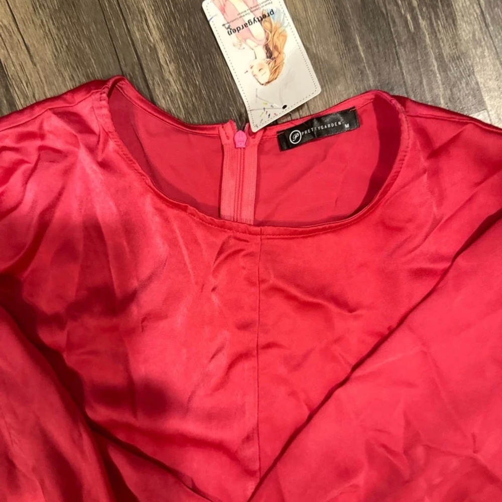 PrettyGarden Women's  Satin Midi Dress Cap Sleeve Tie Waist Elegant A-Line Flowy - Picture 10 of 11